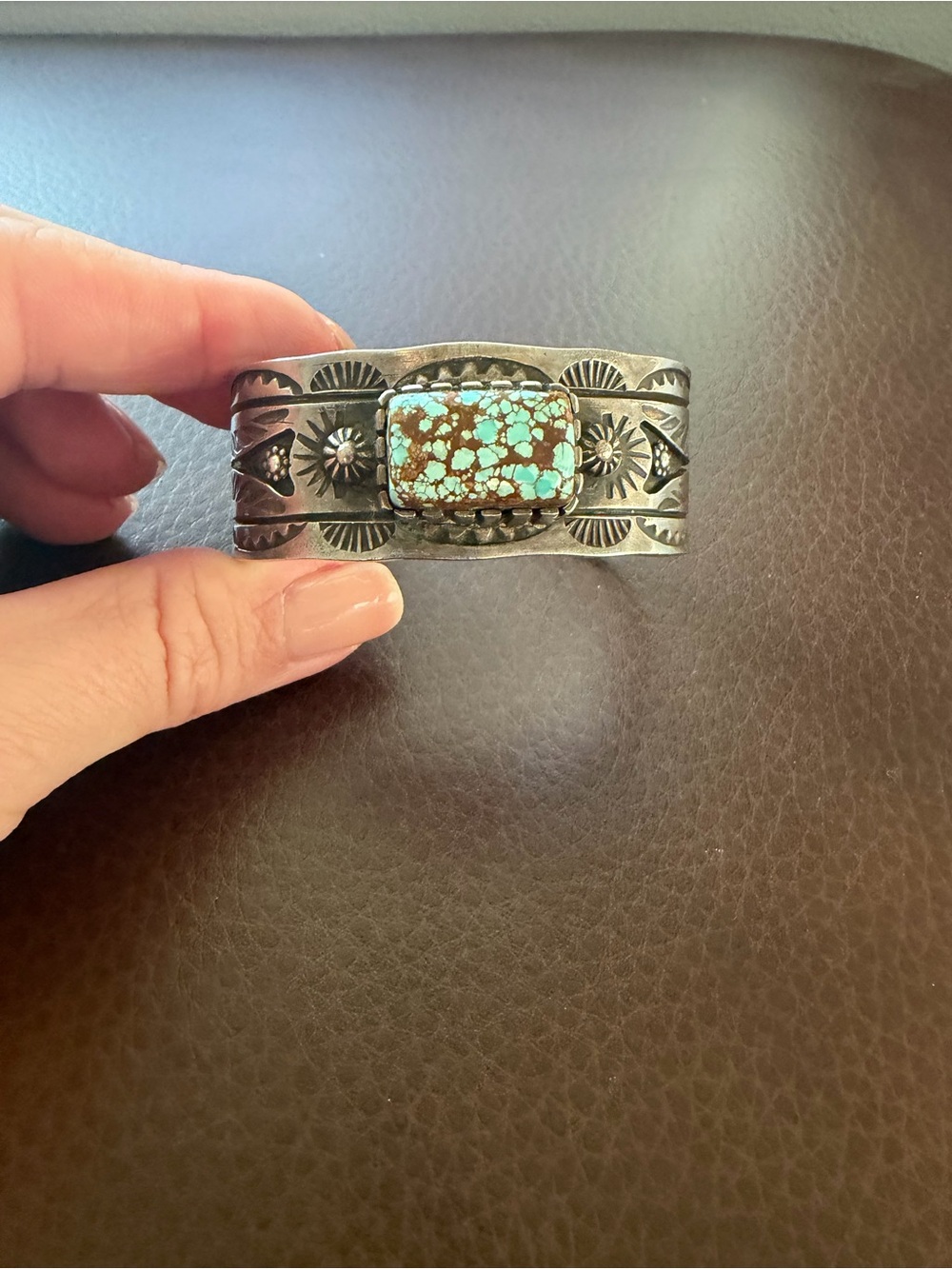 Sterling Silver Stamped Number 8 Turquoise Cuff Bracelet - Chatfields
